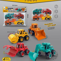 HKM-749971 Mini Construction Truck Toy Set - 4 Pcs Friction-Powered Vehicles for Kids