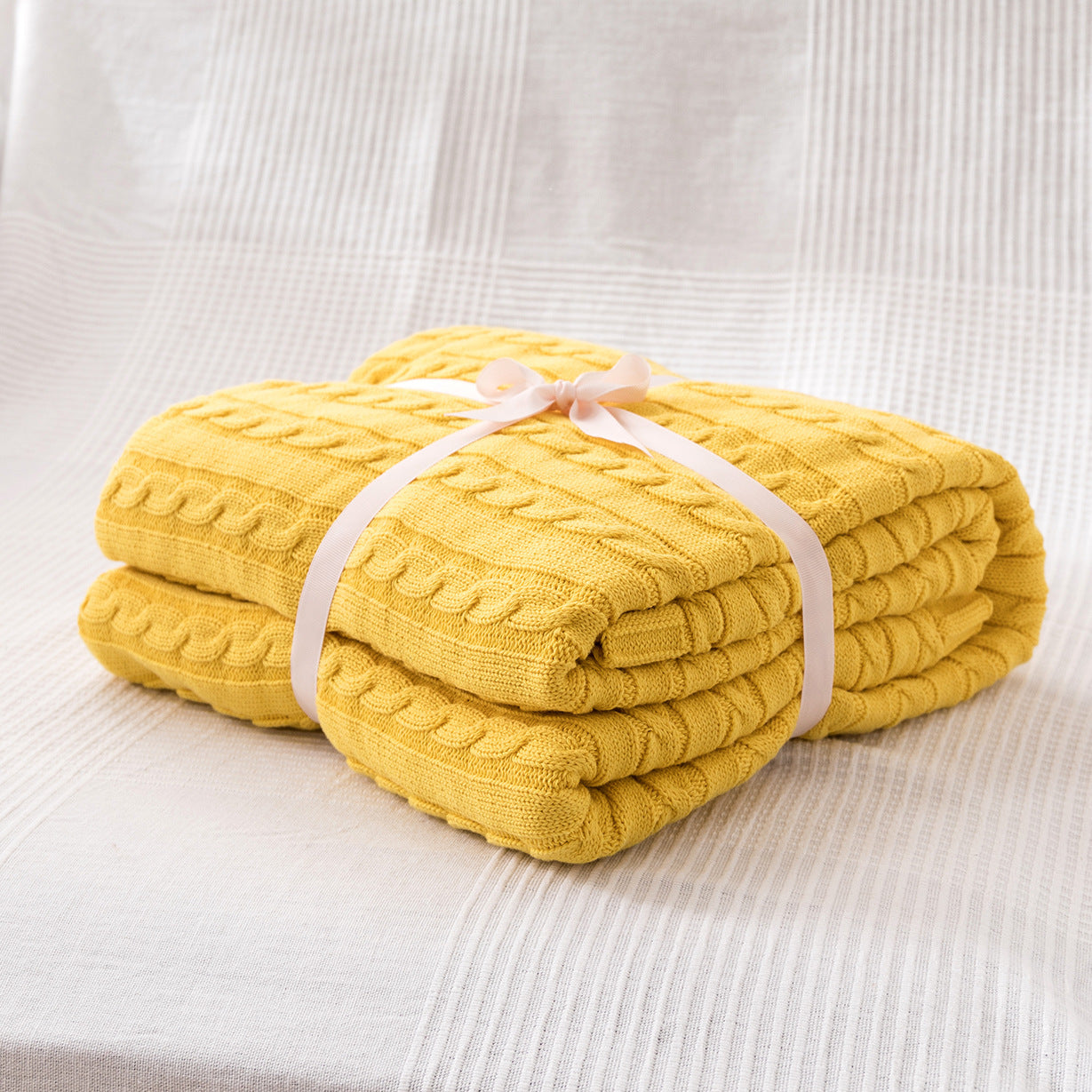 HKM-750163 Cotton Knitted Small Twist Blanket for Spring and Summer - 110x180cm and 180x200cm Options