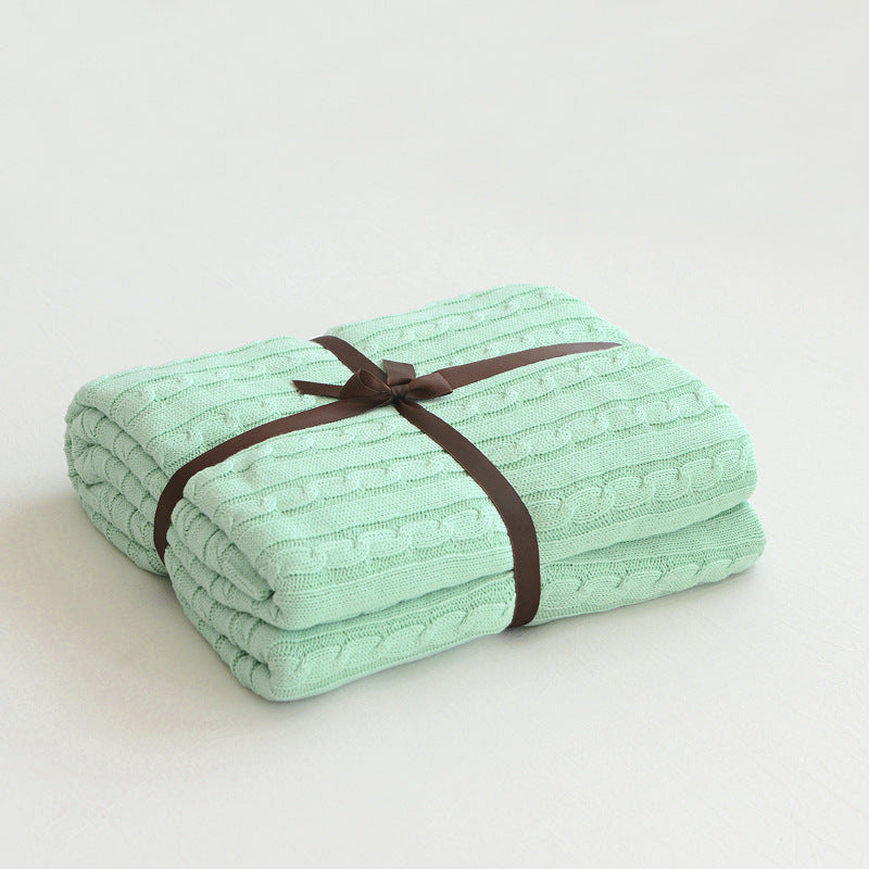 HKM-750163 Cotton Knitted Small Twist Blanket for Spring and Summer - 110x180cm and 180x200cm Options