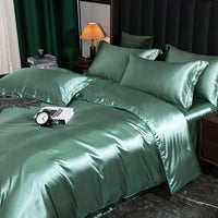 HKM-750163 Double-Sided Silk Quilt Cover Set with Pillowcases - Modern Solid Color Options