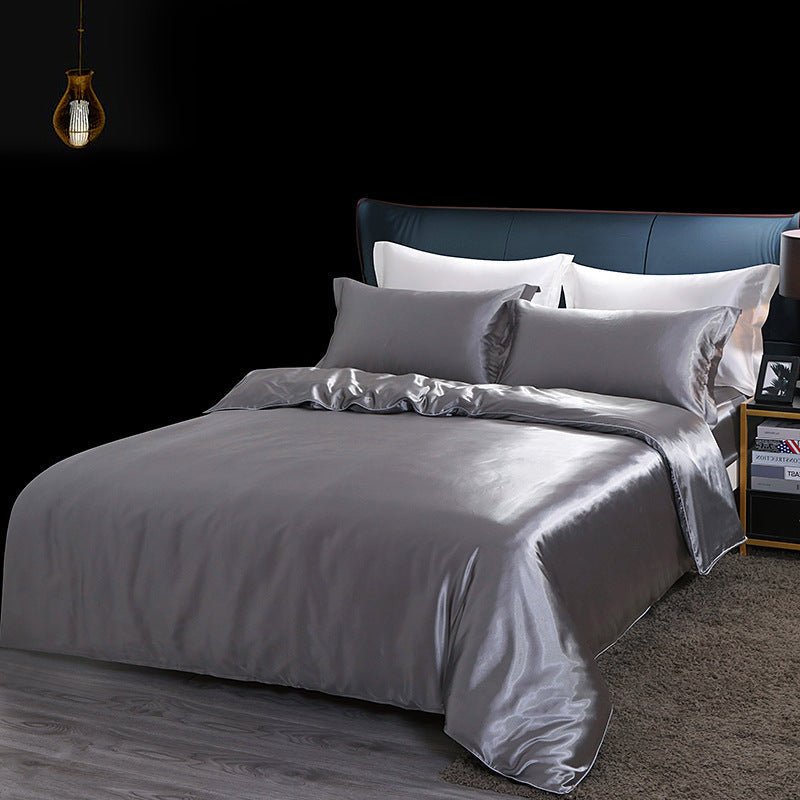 HKM-750163 Double-Sided Silk Quilt Cover Set with Pillowcases - Modern Solid Color Options