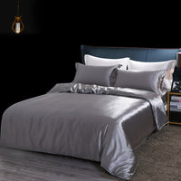 HKM-750163 Double-Sided Silk Quilt Cover Set with Pillowcases - Modern Solid Color Options