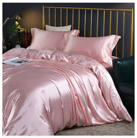 HKM-750163 Double-Sided Silk Quilt Cover Set with Pillowcases - Modern Solid Color Options