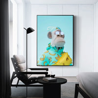 HKM-750163 Yacht Club Monkey Canvas Art for Home Decor - Frameless Spray Painting, Rectangle Shape