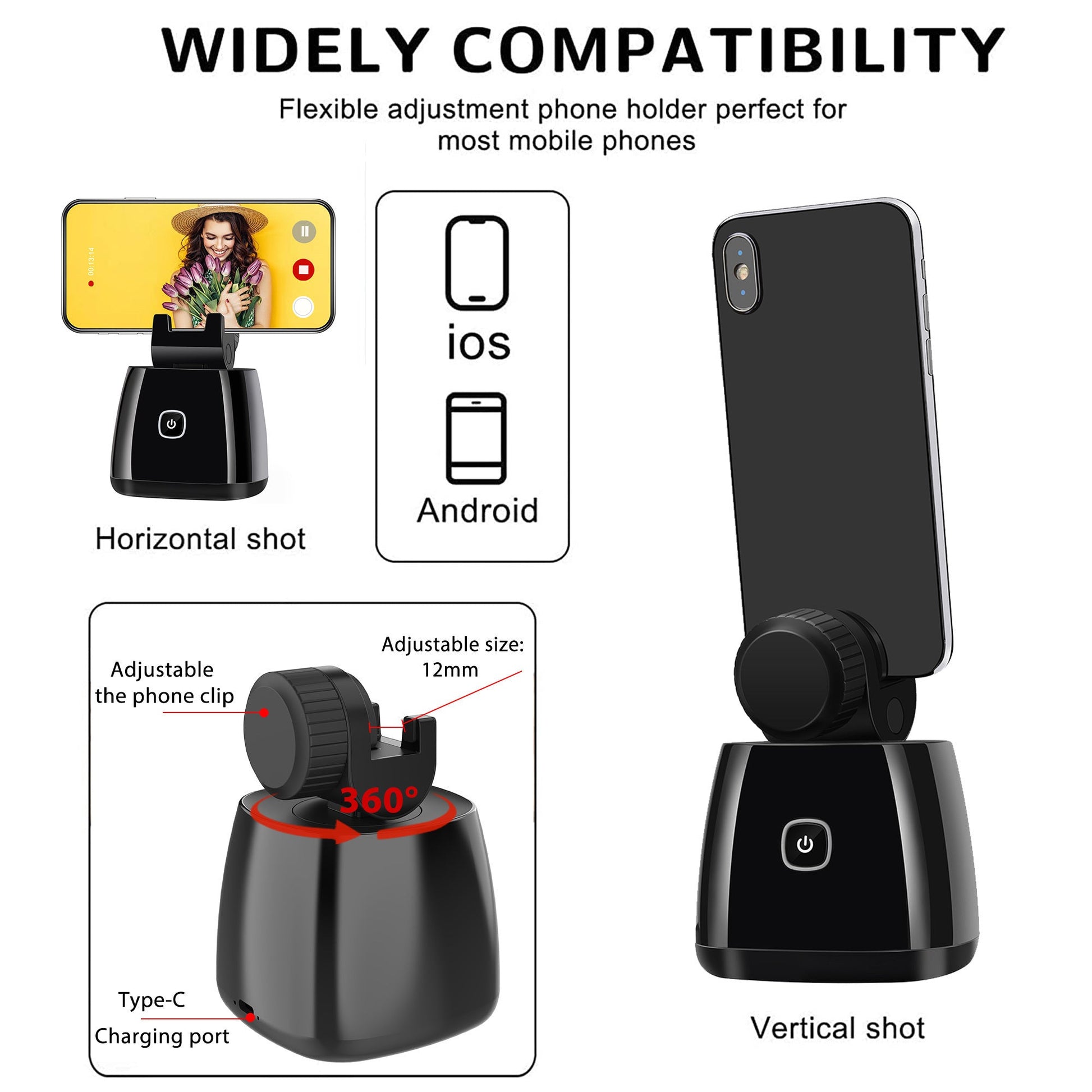 HKM-750227 360-Degree PTZ Face Tracking Smartphone Camera with Object Recognition and Live Streaming Functionality