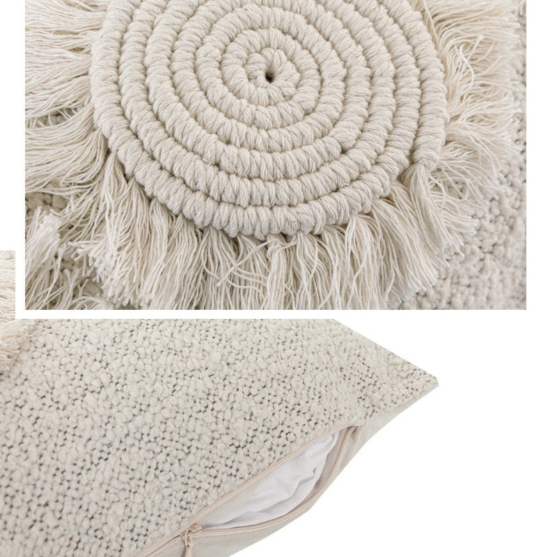 HKM-750291 Beige Cotton Linen Blend Throw Pillow Cover 30x50cm for Bedroom Decor