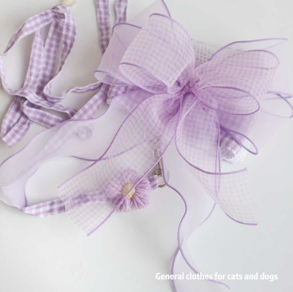 HKM-750611 Fresh Purple Plaid Traction Outfit for Small Dogs and Cats with Tow Rope