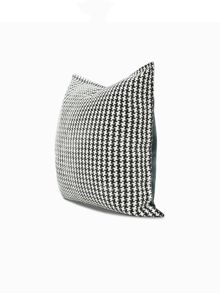 HKM-750995 Black and White Houndstooth Cotton Linen Cushion Pillow Available in Multiple Sizes