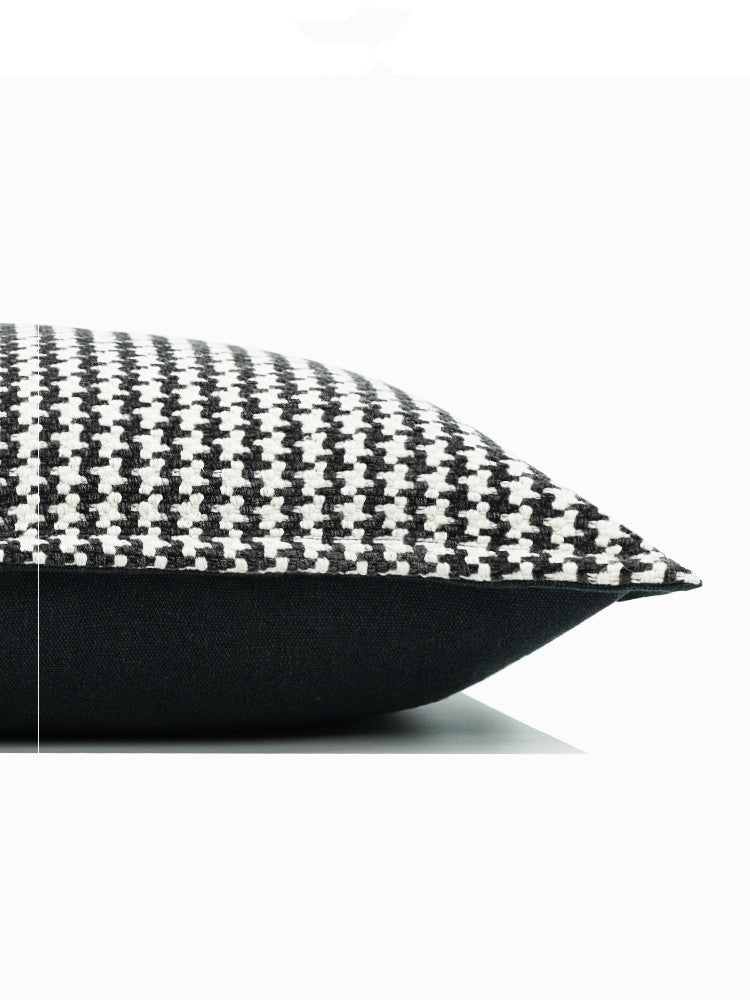 HKM-750995 Black and White Houndstooth Cotton Linen Cushion Pillow Available in Multiple Sizes