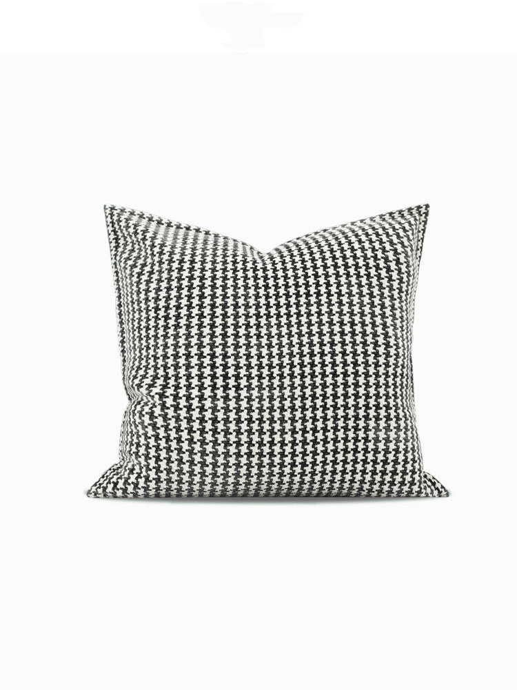 HKM-750995 Black and White Houndstooth Cotton Linen Cushion Pillow Available in Multiple Sizes