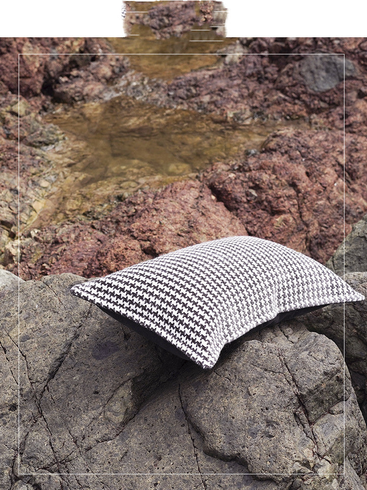 HKM-750995 Black and White Houndstooth Cotton Linen Cushion Pillow Available in Multiple Sizes