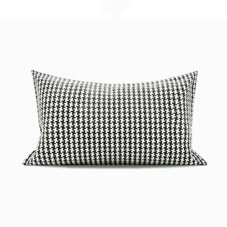 HKM-750995 Black and White Houndstooth Cotton Linen Cushion Pillow Available in Multiple Sizes