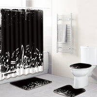 HKM-750995 Music Note Colorful Bathroom Carpet and Shower Curtain Set - Water-Absorbent Non-Slip Mat, 4-Piece Collection