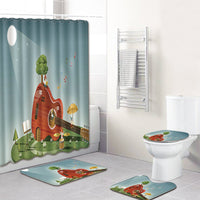 HKM-750995 Music Note Colorful Bathroom Carpet and Shower Curtain Set - Water-Absorbent Non-Slip Mat, 4-Piece Collection