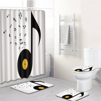 HKM-750995 Music Note Colorful Bathroom Carpet and Shower Curtain Set - Water-Absorbent Non-Slip Mat, 4-Piece Collection