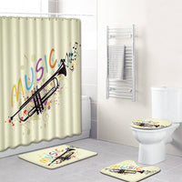 HKM-750995 Music Note Colorful Bathroom Carpet and Shower Curtain Set - Water-Absorbent Non-Slip Mat, 4-Piece Collection