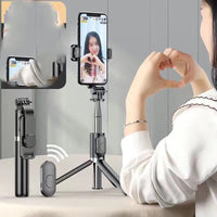 HKM-751379 Portable Bluetooth Selfie Stick with Tripod and Fill Light, compatible with iPhone Models, Adjustable Length 103-104 cm