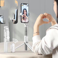 HKM-751379 Portable Bluetooth Selfie Stick with Tripod and Fill Light, compatible with iPhone Models, Adjustable Length 103-104 cm
