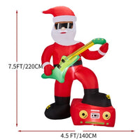 HKM-751443 5FT Inflatable Black Santa Playing Guitar with LED Lights, Durable Christmas Yard Decoration
