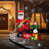 HKM-751443 5FT Inflatable Black Santa Playing Guitar with LED Lights, Durable Christmas Yard Decoration