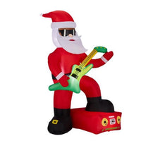 HKM-751443 5FT Inflatable Black Santa Playing Guitar with LED Lights, Durable Christmas Yard Decoration