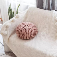 HKM-751443 Round Handmade Thick Wool Woven Pillow - Cozy 40x40cm Futon Cushion