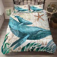 HKM-751635 Marine Animal 3-Piece Bedding Set - Duvet Cover & Pillowcases in Polyester Fabric, Multiple Sizes Available