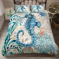 HKM-751635 Marine Animal 3-Piece Bedding Set - Duvet Cover & Pillowcases in Polyester Fabric, Multiple Sizes Available