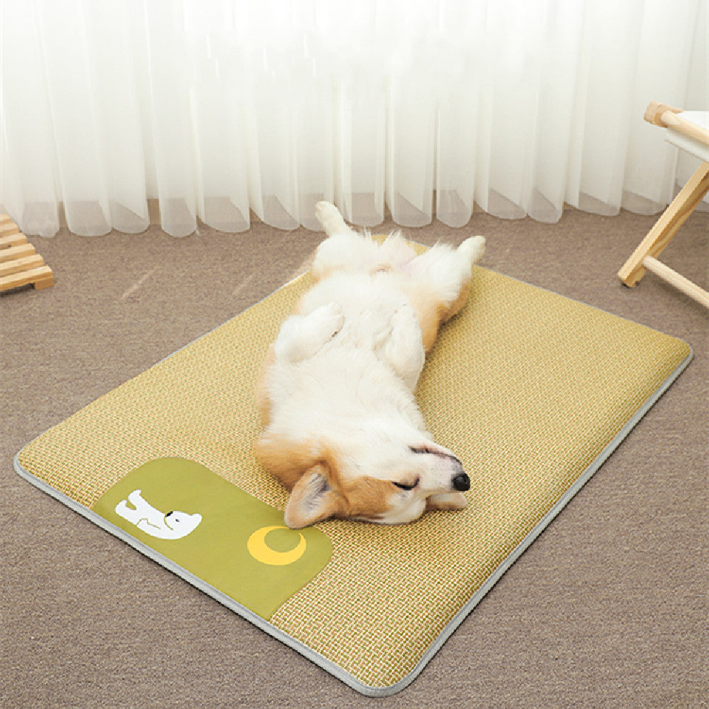 HKM-752083 Upgraded Yellow Rattan Woven Cooling Dog Mat - Available in Four Sizes