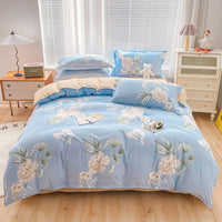 HKM-752147 Cotton Four-Piece Student Dormitory Fitted Sheet Set with Floral and Plant Patterns