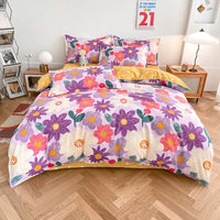 HKM-752147 Cotton Four-Piece Student Dormitory Fitted Sheet Set with Floral and Plant Patterns