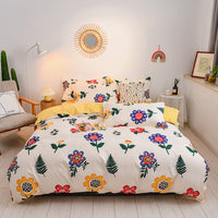 HKM-752147 Cotton Four-Piece Student Dormitory Fitted Sheet Set with Floral and Plant Patterns