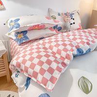 HKM-752147 Cotton Four-Piece Student Dormitory Fitted Sheet Set with Floral and Plant Patterns