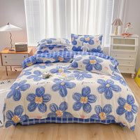 HKM-752147 Cotton Four-Piece Student Dormitory Fitted Sheet Set with Floral and Plant Patterns