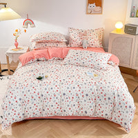 HKM-752147 Cotton Four-Piece Student Dormitory Fitted Sheet Set with Floral and Plant Patterns