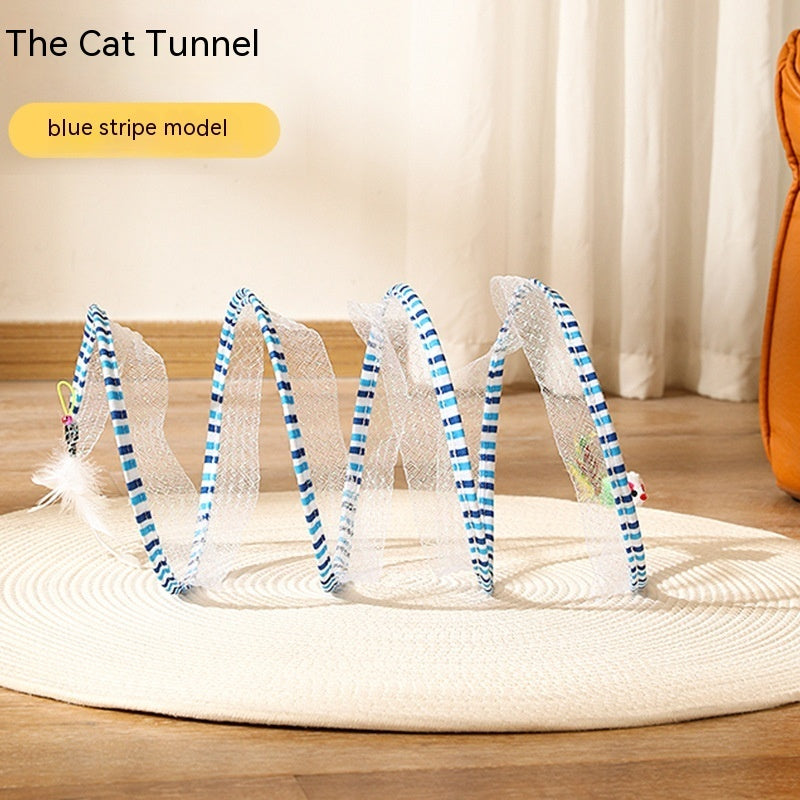 HKM-752147 Interactive Cat Tunnel with Spring Mouse and Sisal Ball - Elastic, Collapsible Design for Kittens and Cats