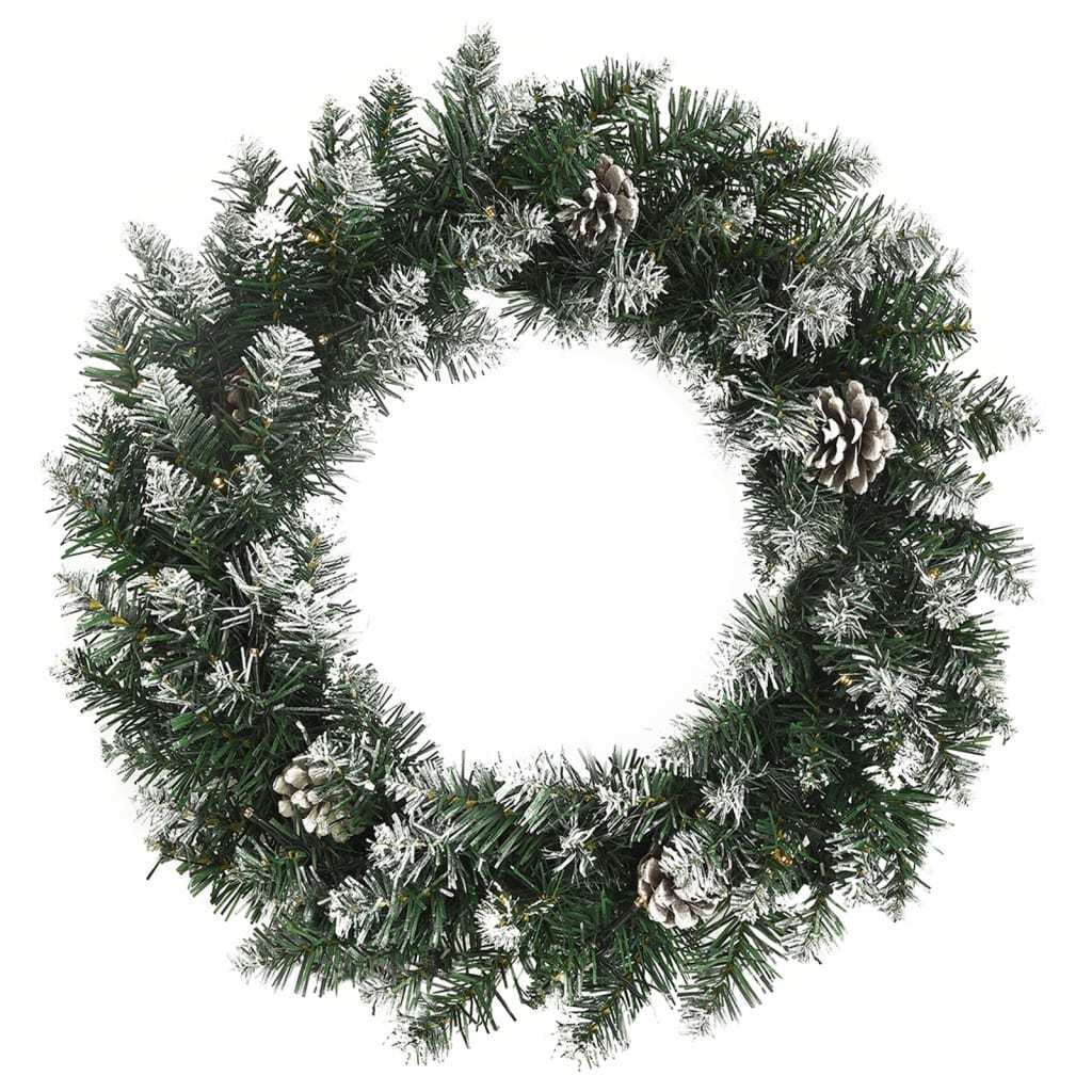 HKM-752275 LED Christmas Wreath with Pine Cones and Artificial Snow - 45 cm, Weather-Resistant PVC