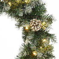 HKM-752275 LED Christmas Wreath with Pine Cones and Artificial Snow - 45 cm, Weather-Resistant PVC