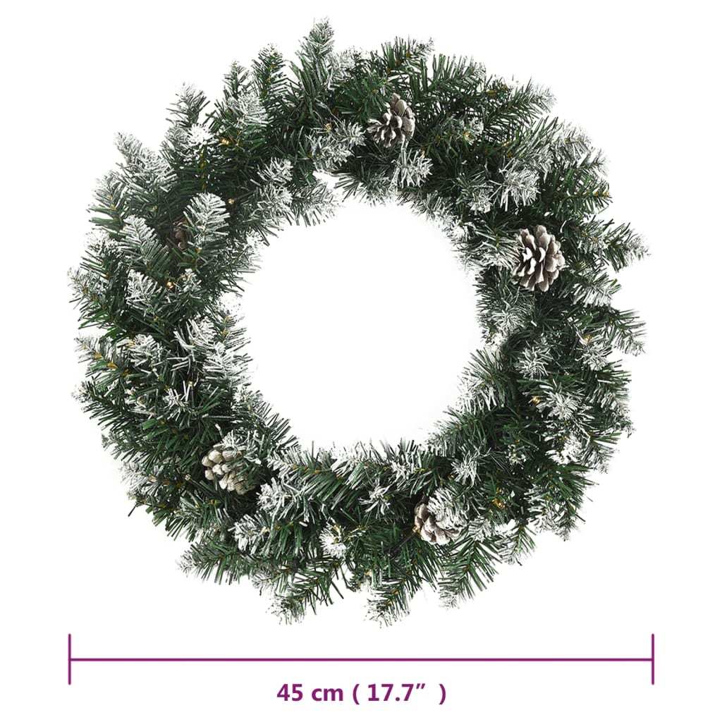 HKM-752275 LED Christmas Wreath with Pine Cones and Artificial Snow - 45 cm, Weather-Resistant PVC