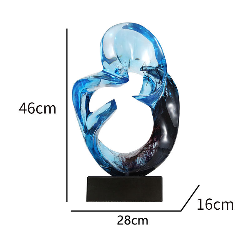 HKM-752403 Transparent Resin Craft Ornament - Modern Simplicity in Orange Red and Blue Resin Sculpture