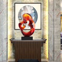 HKM-752403 Transparent Resin Craft Ornament - Modern Simplicity in Orange Red and Blue Resin Sculpture