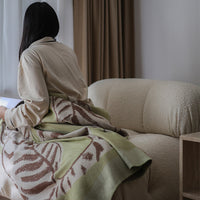 HKM-752531 Nordic Style Thick Cashmere Blanket in Milk Green with Floral Pattern, 130x180cm