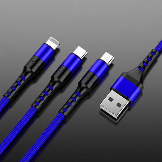 HKM-752851 Multi-Connector Braided Fast Charging Cable for Android Devices - 1.2m Length, 8PIN, Micro USB, TYPE-C