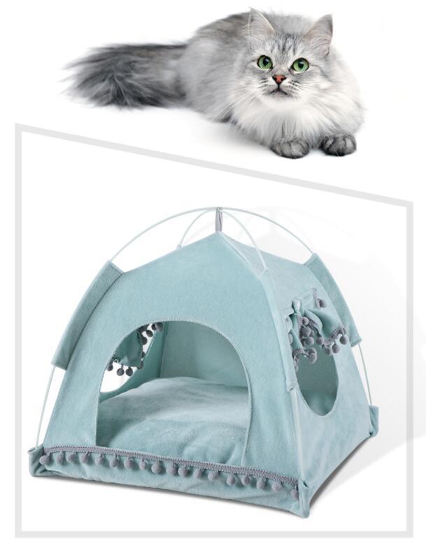 HKM-753107 Bite-Resistant Flannel Nest House for Small Pets - Grey and Green, Suitable for Pets Up to 5 kg
