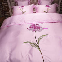 HKM-753235 Washed Silk Bedding Set in Tencel with European Pattern – Embroidered and Quilted Design