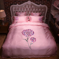 HKM-753235 Washed Silk Bedding Set in Tencel with European Pattern – Embroidered and Quilted Design