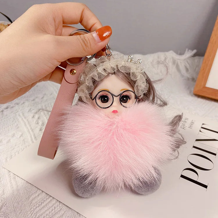 HKM-753299 Cute Cartoon Plush Doll Keychain for Women - Creative Bag Accessory & Gift for All Ages
