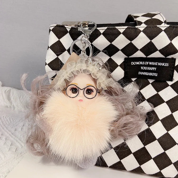 HKM-753299 Cute Cartoon Plush Doll Keychain for Women - Creative Bag Accessory & Gift for All Ages