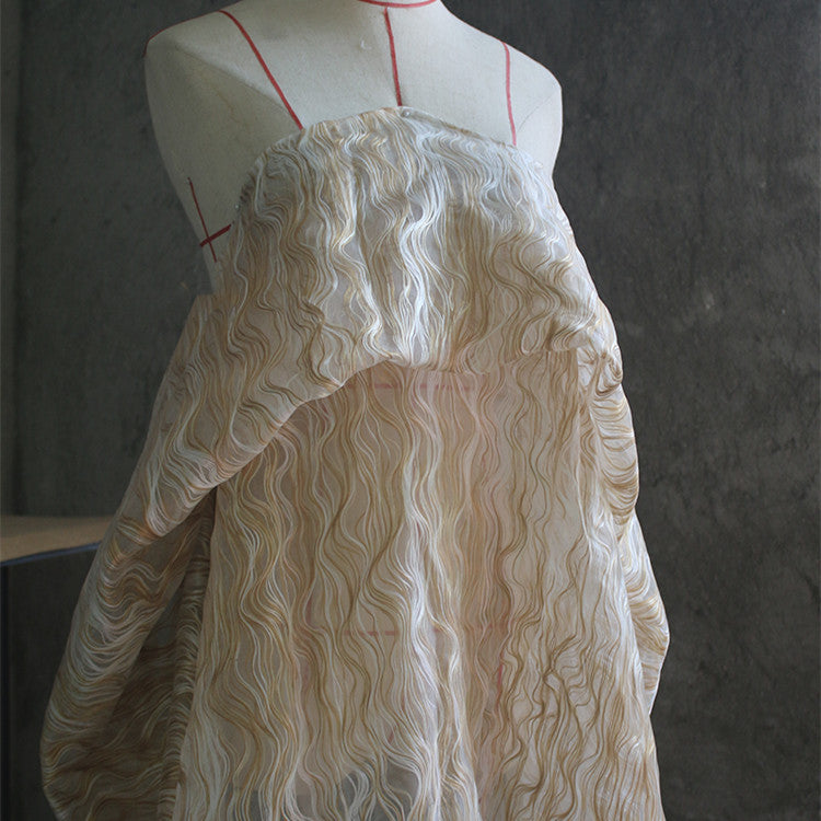 HKM-753299 Designer Cotton-Polyester Yarn Fabric with Flowing Texture for DIY Clothing