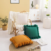 HKM-753363 Soft Polyester Striped Ball Pillow Cover 45x45cm in Light Pink, Blue, Beige, Green, Turmeric